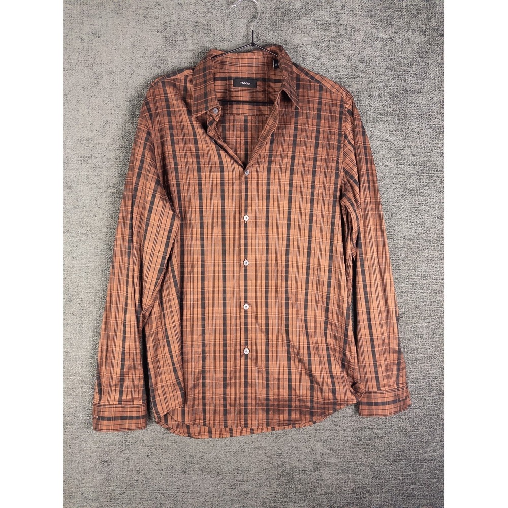 Theory Shirt Mens M‎ Plaid Satin Button Up Casual Long Sleeve Business Office